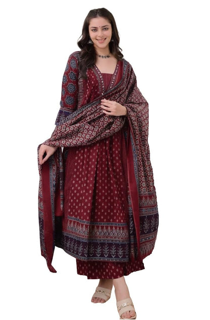 Women's Printed Anarkali Kurta and Pant with Dupatta Set