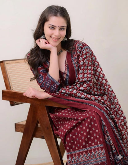 Women's Printed Anarkali Kurta and Pant with Dupatta Set