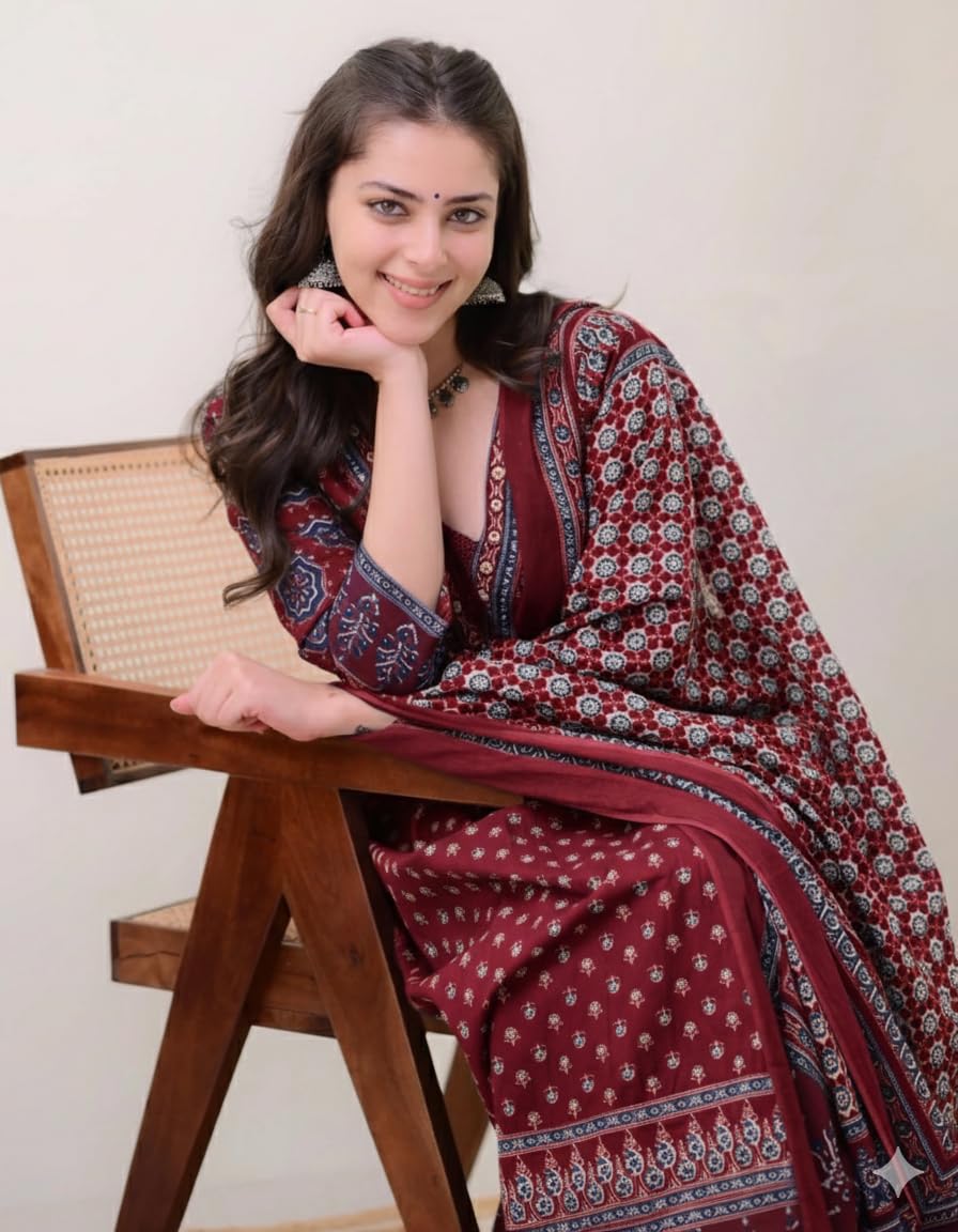 Women's Printed Anarkali Kurta and Pant with Dupatta Set