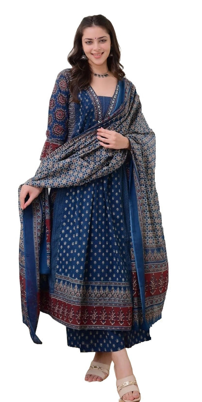 Women's Printed Anarkali Kurta and Pant with Dupatta Set