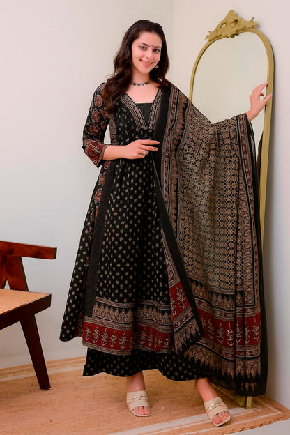 Women's Printed Anarkali Kurta and Pant with Dupatta Set