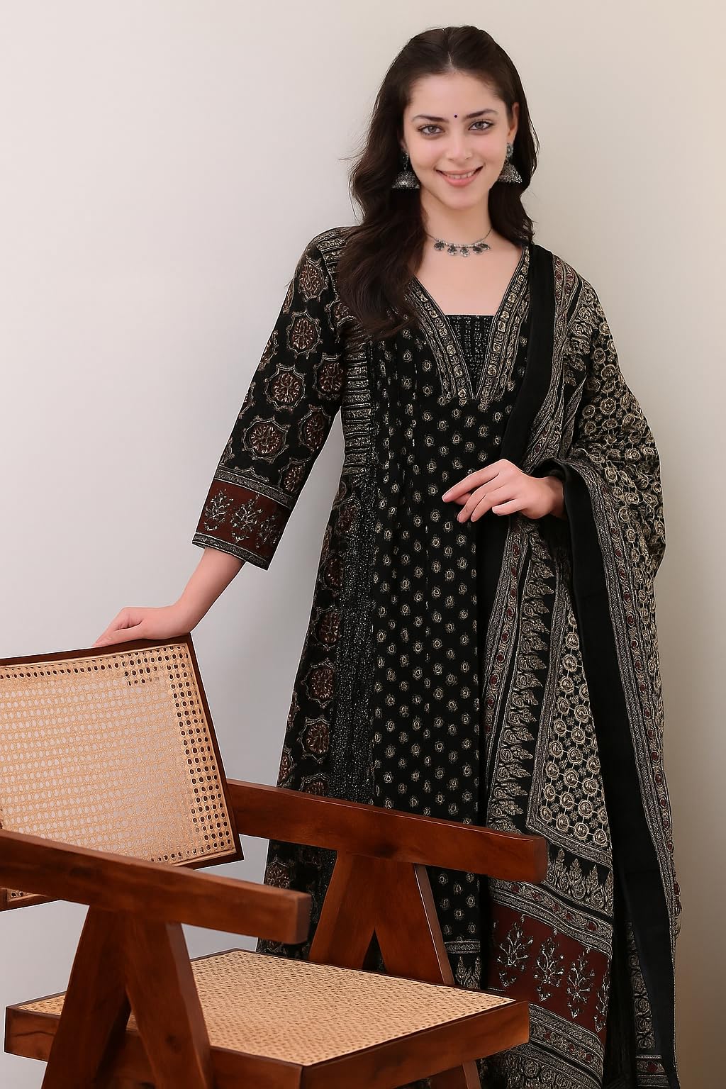 Women's Printed Anarkali Kurta and Pant with Dupatta Set