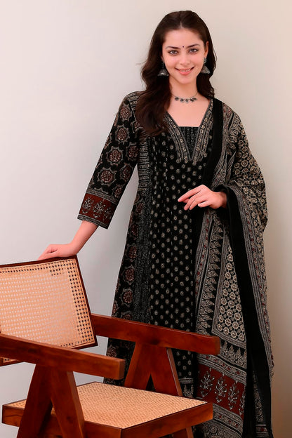 Women's Printed Anarkali Kurta and Pant with Dupatta Set