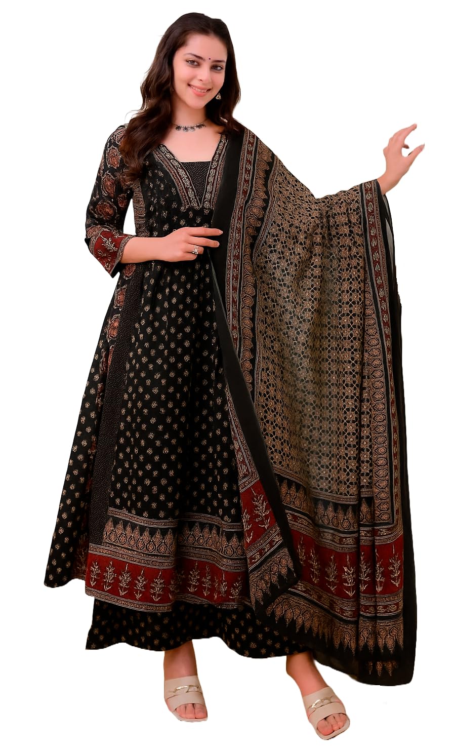 Women's Printed Anarkali Kurta and Pant with Dupatta Set