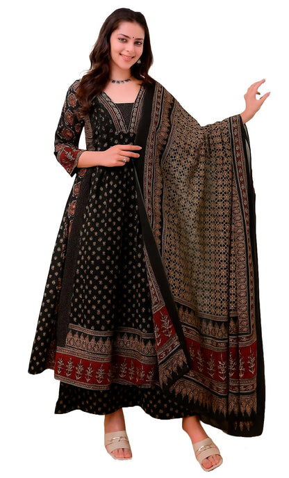 Women's Printed Anarkali Kurta and Pant with Dupatta Set