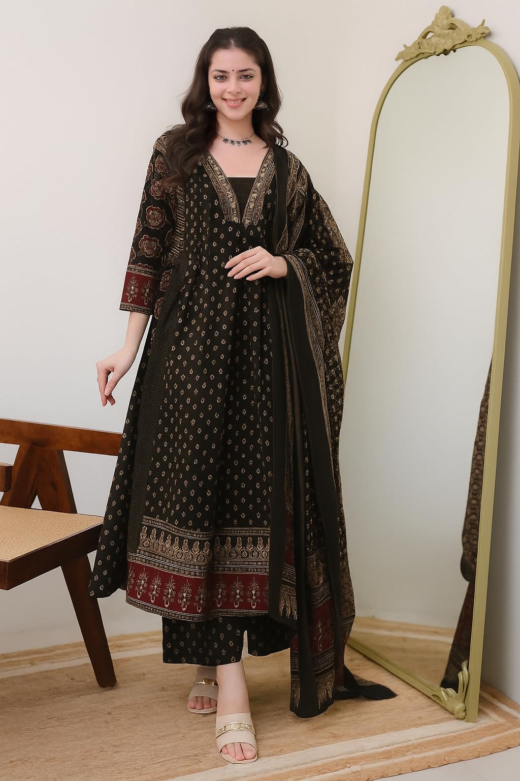 Women's Printed Anarkali Kurta and Pant with Dupatta Set