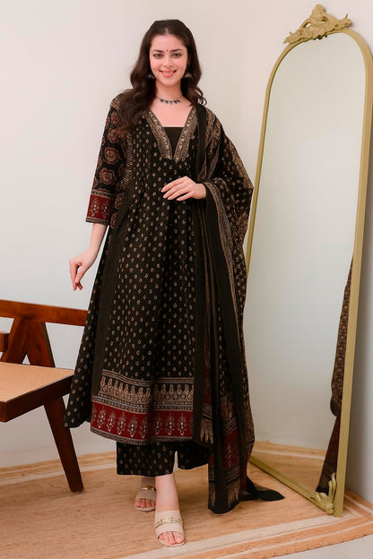 Women's Printed Anarkali Kurta and Pant with Dupatta Set