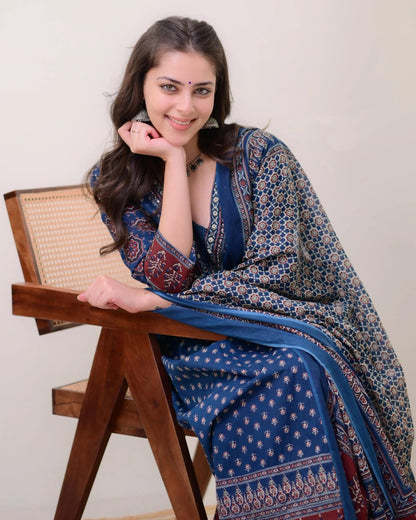 Women's Printed Anarkali Kurta and Pant with Dupatta Set