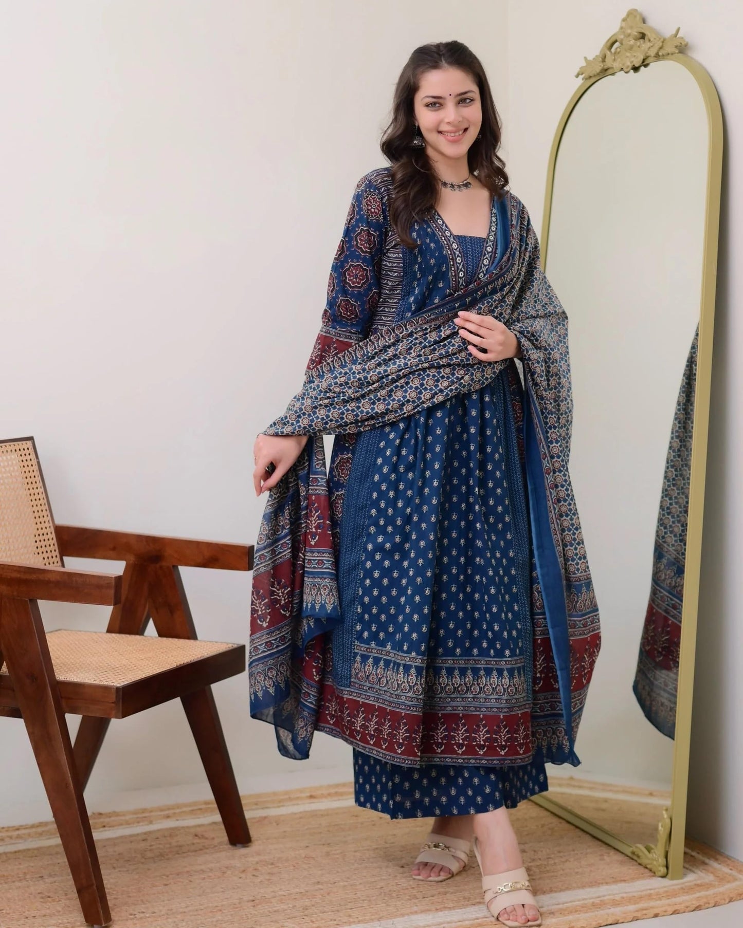 Women's Printed Anarkali Kurta and Pant with Dupatta Set