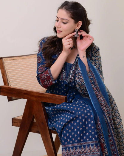 Women's Printed Anarkali Kurta and Pant with Dupatta Set