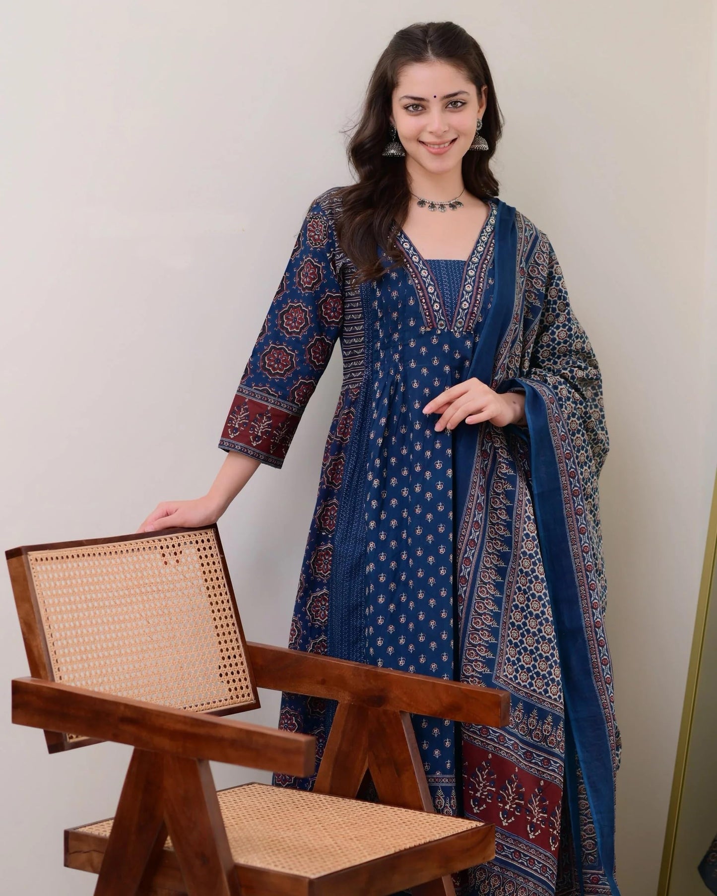 Women's Printed Anarkali Kurta and Pant with Dupatta Set