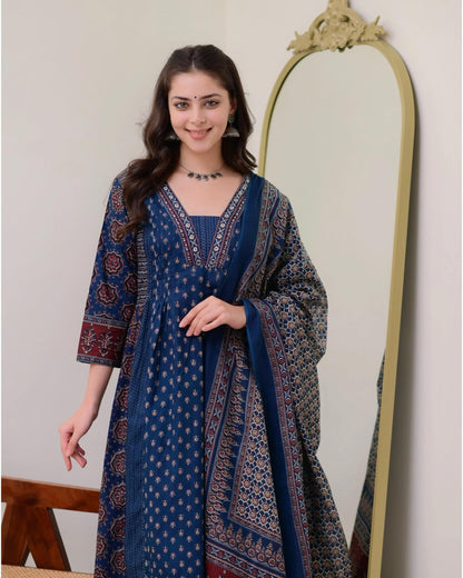 Women's Printed Anarkali Kurta and Pant with Dupatta Set